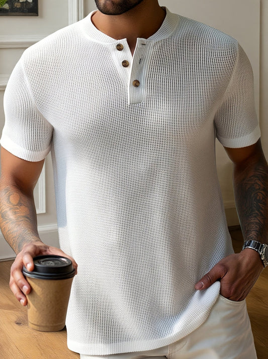 T-shirt Henley manches courtes texturé pour homme – Style moderne et élégant pour sorties décontractées
