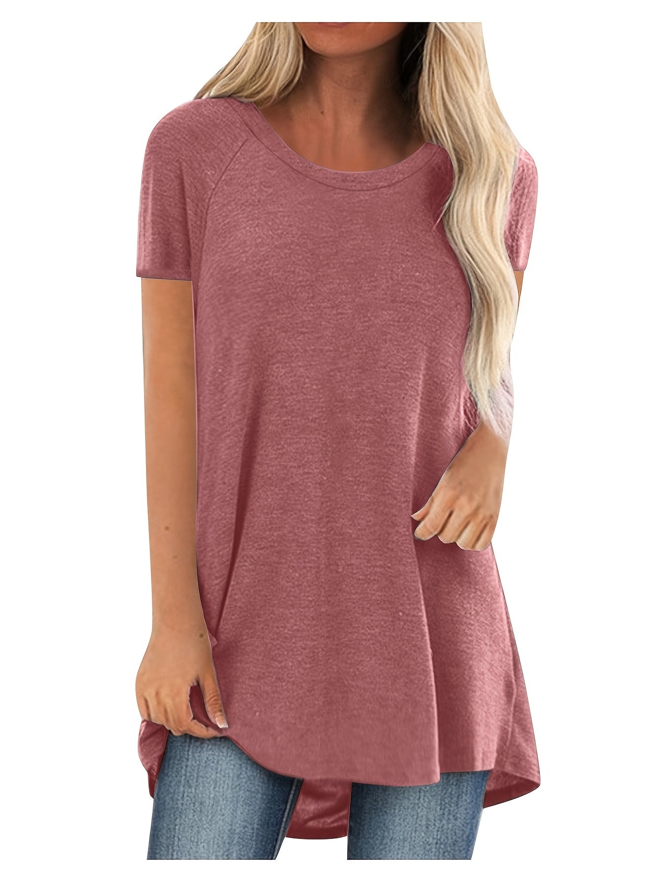 T-shirt lunga casual donna maniche corte collo tondo stile ampio per uso quotidiano