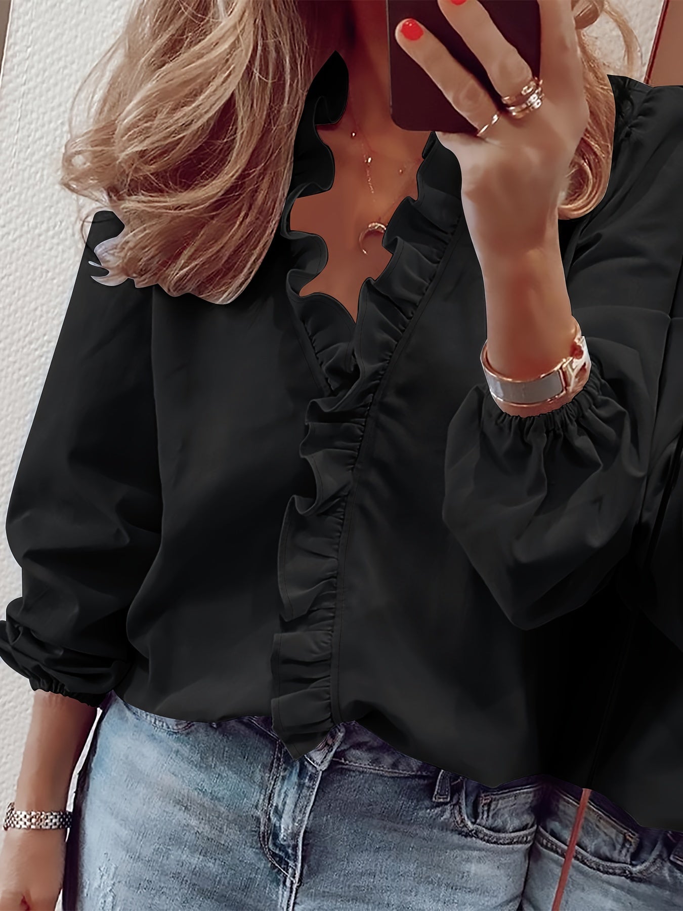 Blouse Femme Élégante à Volants Style Décontracté Chic pour le Printemps et l'Automne