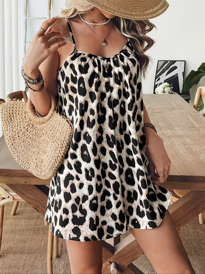 Combishort femme style léopard décontracté été, coupe ample, usage quotidien ou vacances