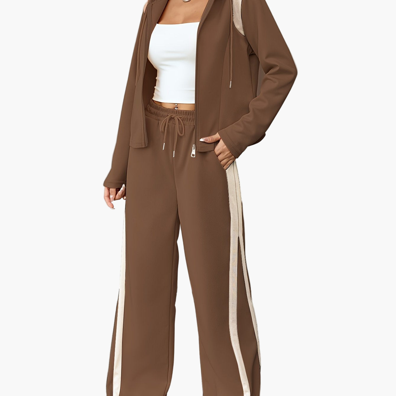 Ensemble de survêtement femme style décontracté avec veste à capuche et pantalon ample