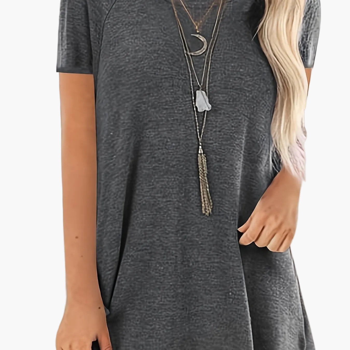 T-shirt lunga casual donna maniche corte collo tondo stile ampio per uso quotidiano