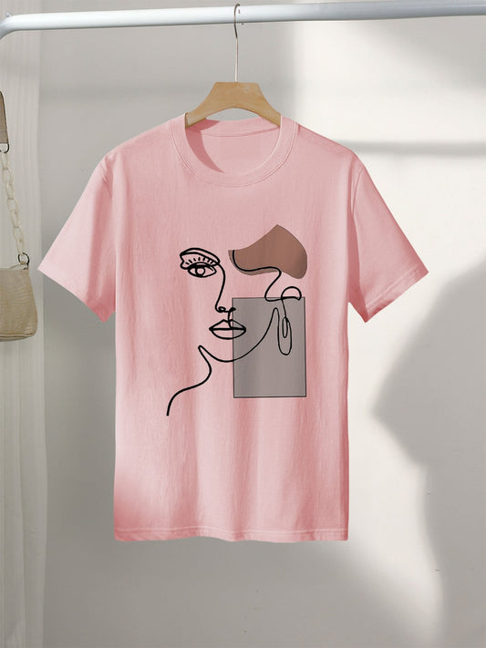 T-shirt Femme Style Art Moderne Visage Abstrait – Casual et Tendance