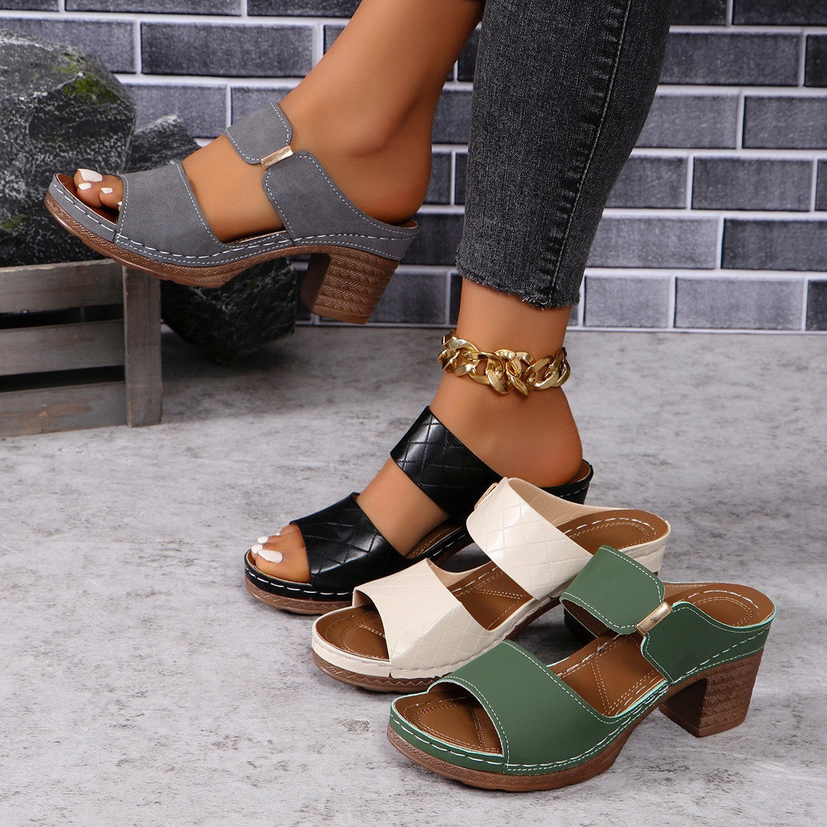 Susan – Chaussons à Talons Hauts Mode Femme à Bout Rond Été