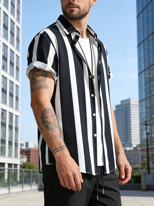 Vertical Stripe Urban Style Shirt for Men - Casual and Trendy Look