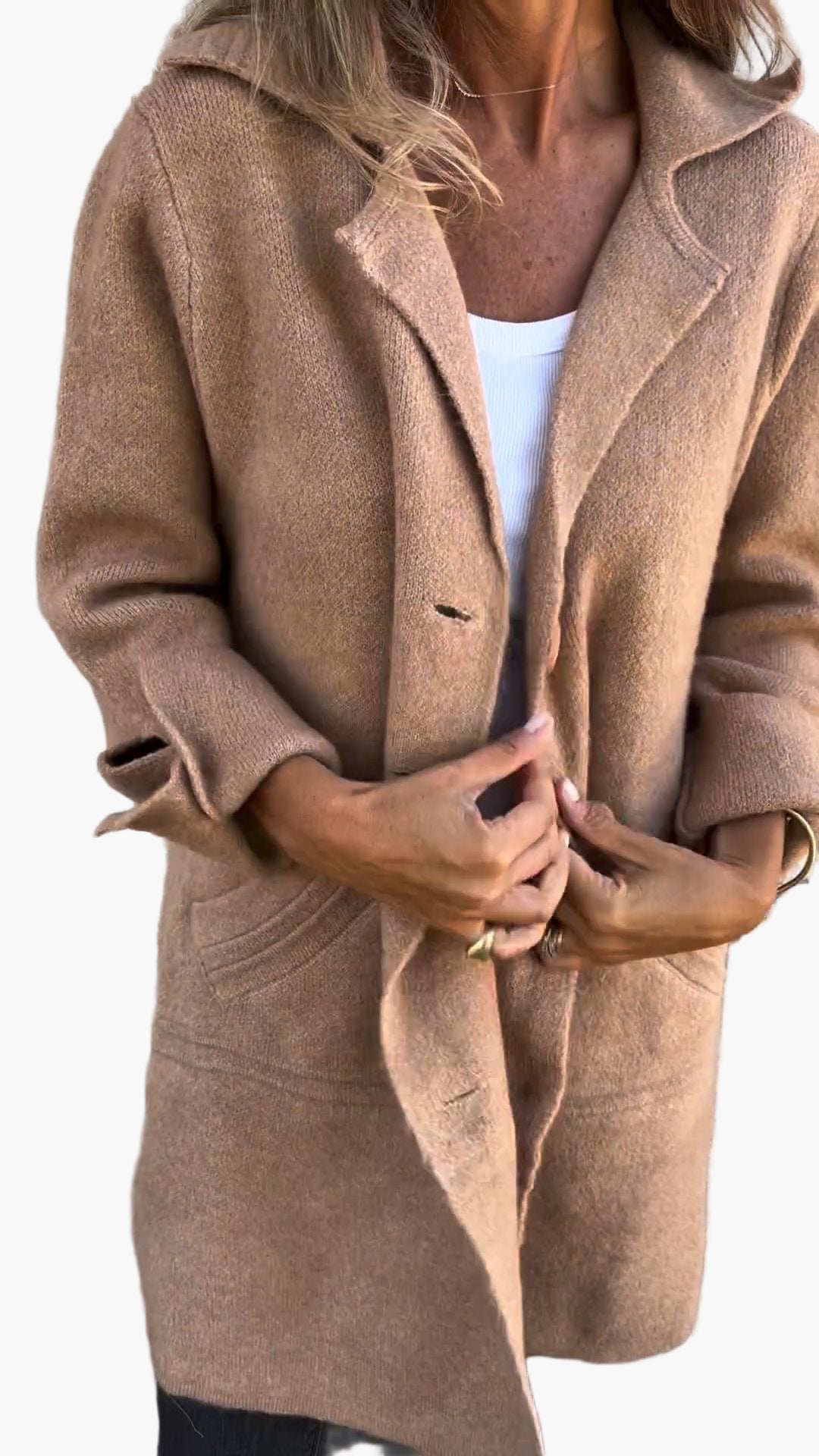 Manteau Long Décontracté à Revers pour Femme – Style Élégant et Polyvalent