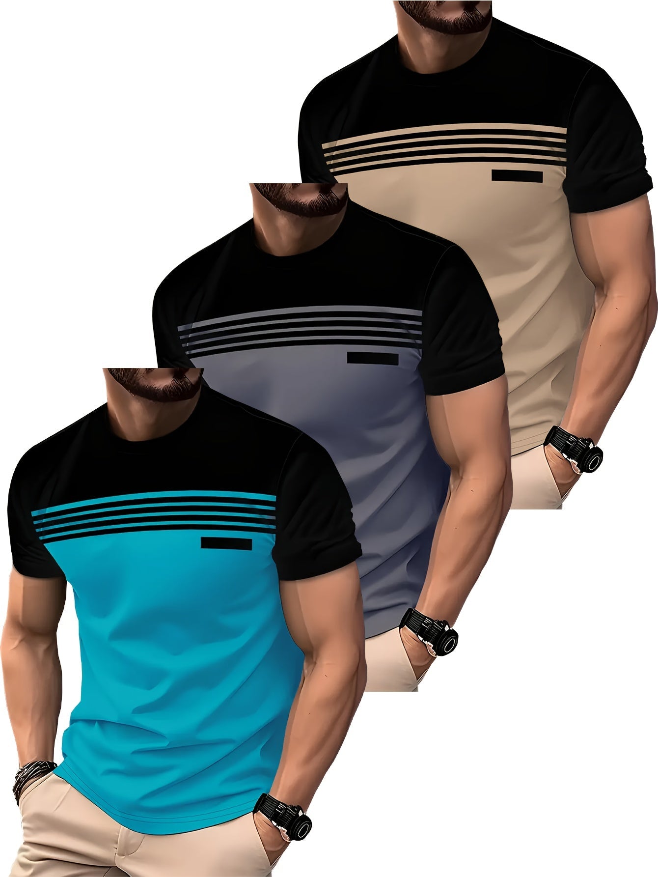 T-shirt décontracté homme style biker à motif rayé – Idéal moto et loisirs