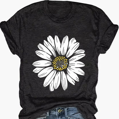 T-shirt femme décontracté motif marguerite pour look estival et tendance
