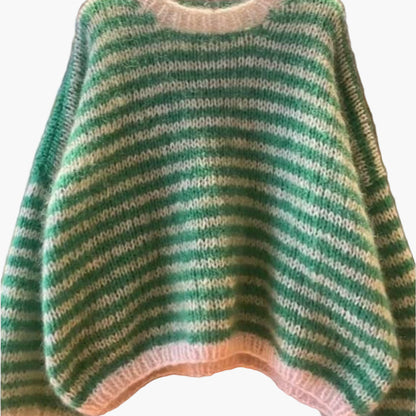 Pull oversize à rayures style décontracté pour femme - Idéal automne/hiver