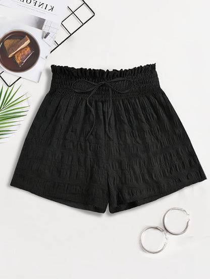 Short ample taille haute à smocks pour femme, style décontracté été