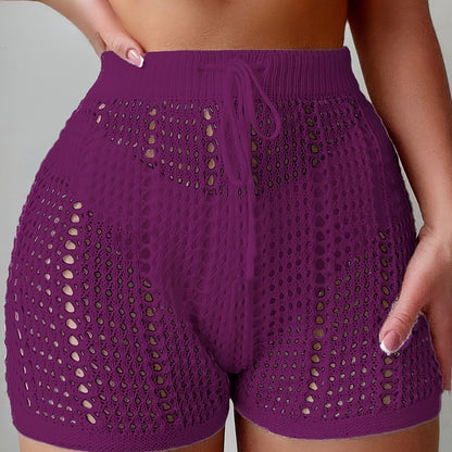 Shorts ajourés taille haute femme style plage décontracté chic pour vacances et loisirs