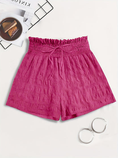 Short ample taille haute à smocks pour femme, style décontracté été