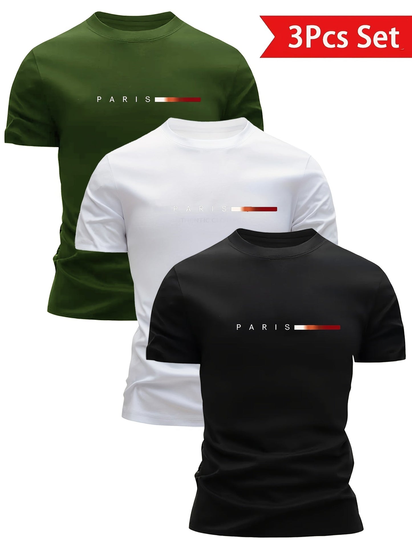 Lot de 3 T-shirts Homme Style Moderne "PARIS" – Idéal Pour le Quotidien et le Sport