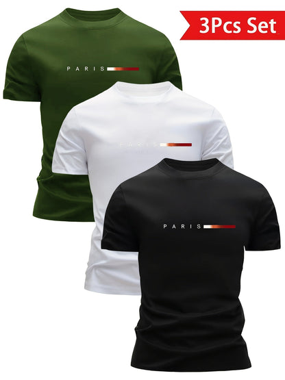 Lot de 3 T-shirts Homme Style Moderne "PARIS" – Idéal Pour le Quotidien et le Sport