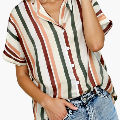 Camicia ampia a righe stile casual da donna - Moda estiva elegante