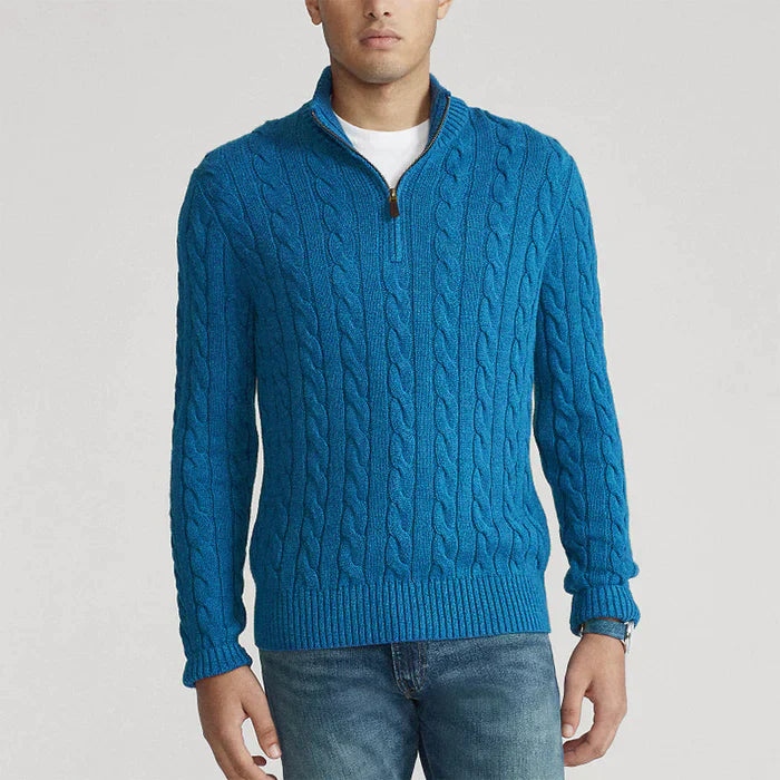 Pull à col zippé style torsadé pour homme – Élégance classique et confort pour toutes les saisons