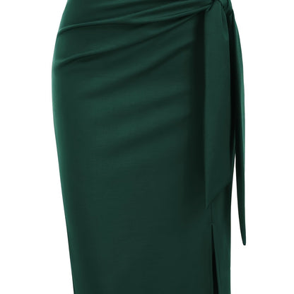 Jupe crayon élégante femme nouée à la taille, fente latérale, style bureau ou soirée