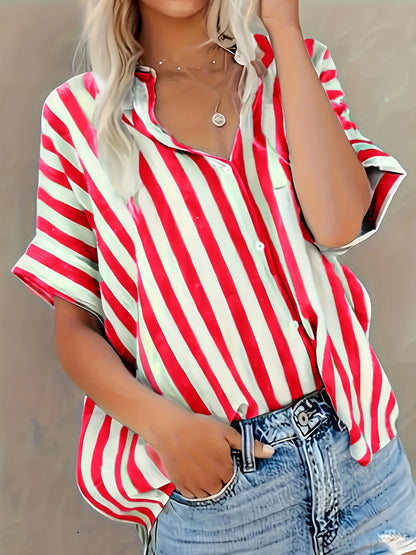 Camicia ampia a righe stile casual da donna - Moda estiva elegante