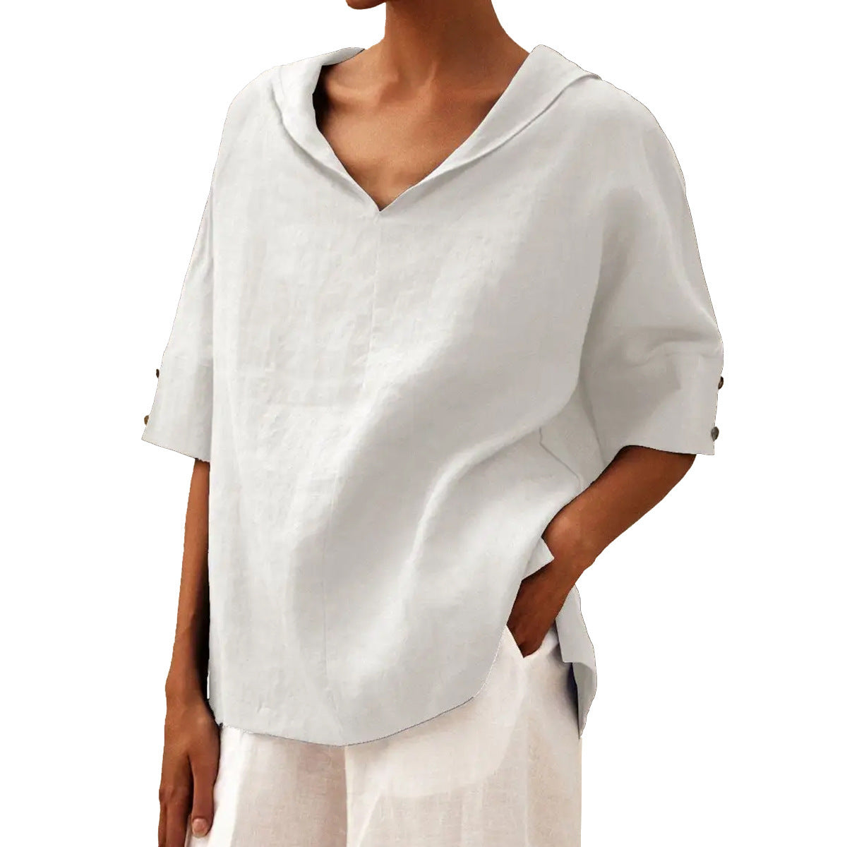 Melissa – Chemise loose en coton et lin de couleur unie