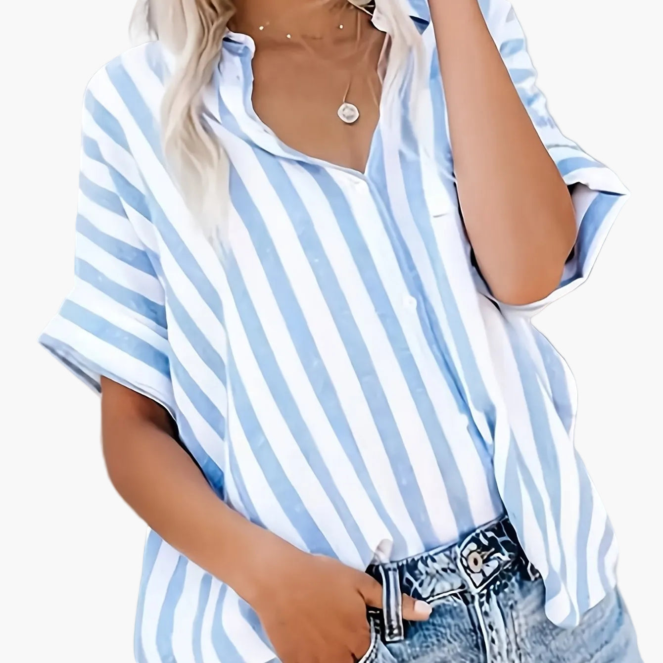 Camicia ampia a righe stile casual da donna - Moda estiva elegante