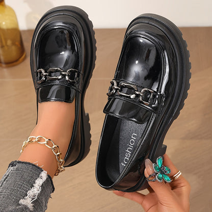 Mocassins élégants pour femme à chaîne dorée style preppy – Slip-on confort urbain