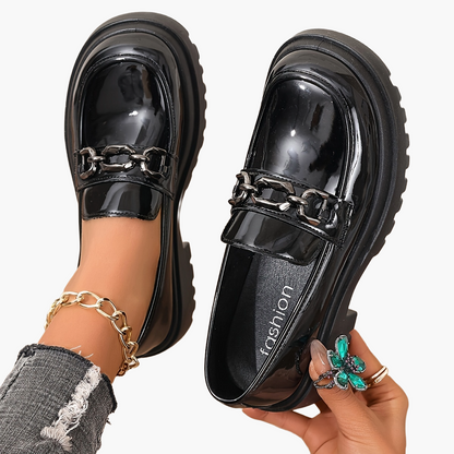 Mocassins élégants pour femme à chaîne dorée style preppy – Slip-on confort urbain