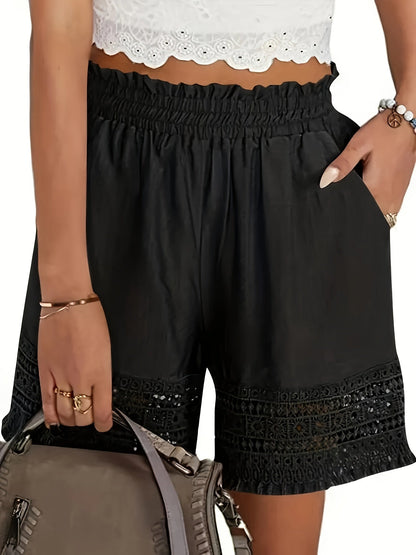 Shorts femme style bohème à taille froncée pour l'été, idéal pour les vacances et le quotidien