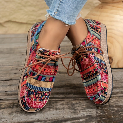 Vintage casual schoenen voor dames in mocassinstijl met etnische patronen