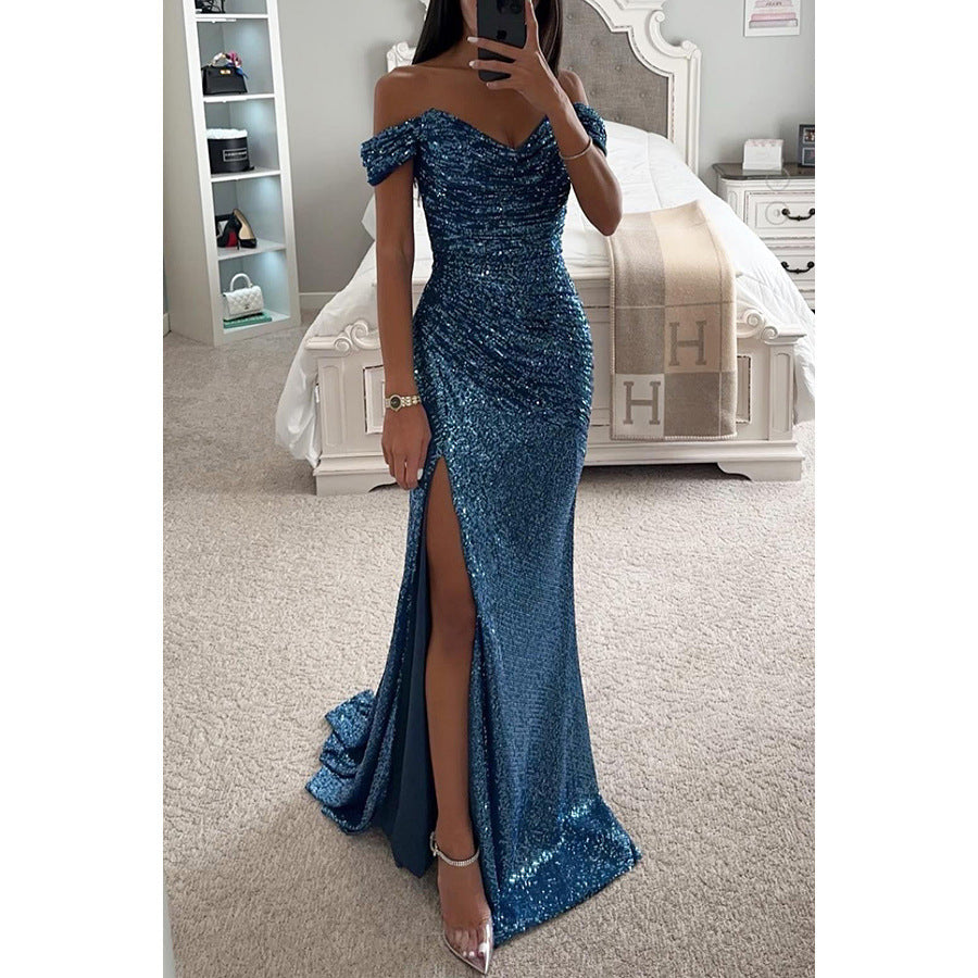 Ruby – Robe Off-Shoulder Pailletée avec Fente