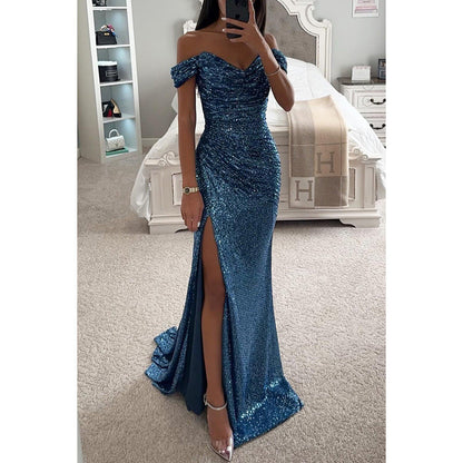 Ruby – Robe Off-Shoulder Pailletée avec Fente
