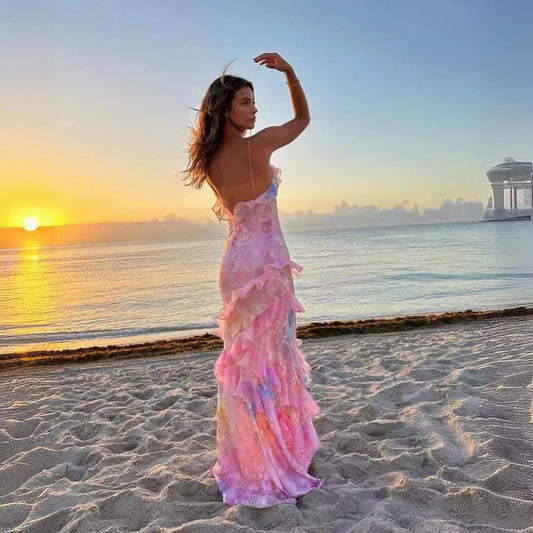 Robe Longue Femme Style Socialite Sexy pour Soirée ou Plage Sans Manches