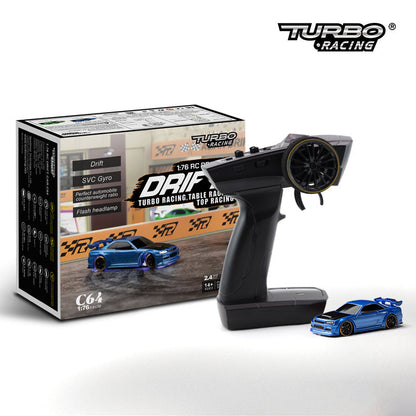 RC Driftauto 1:76 voor volwassenen en tieners – Model C64, turbo stijl, ideaal voor tafelraces en driften