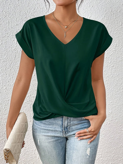 Elegant Women's Blouse Casual Style V-Neck Short Sleeves for Office and Outings