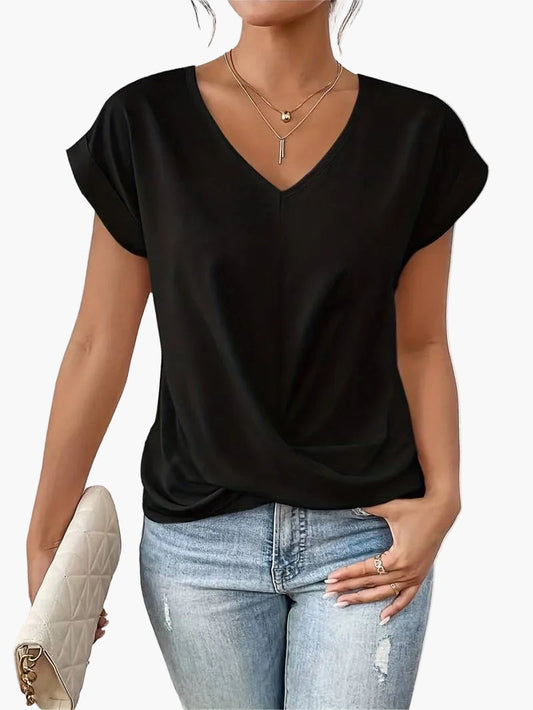 Top femme manches courtes col V style décontracté chic pour tous les jours