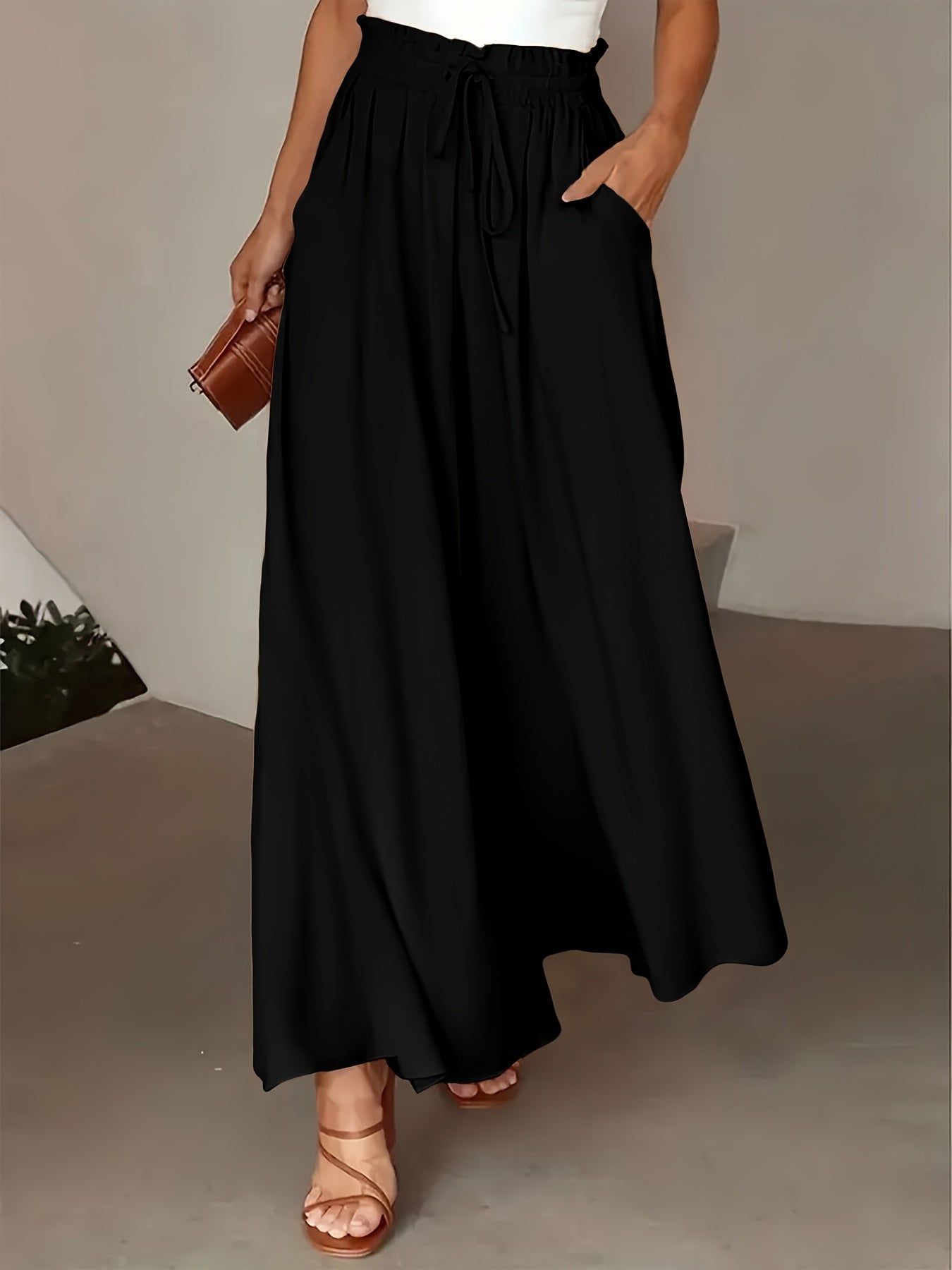 Pantaloni Palazzo Larghi Donna Stile Elegante Vita Alta con Cintura, Moda Casual e Sofisticata