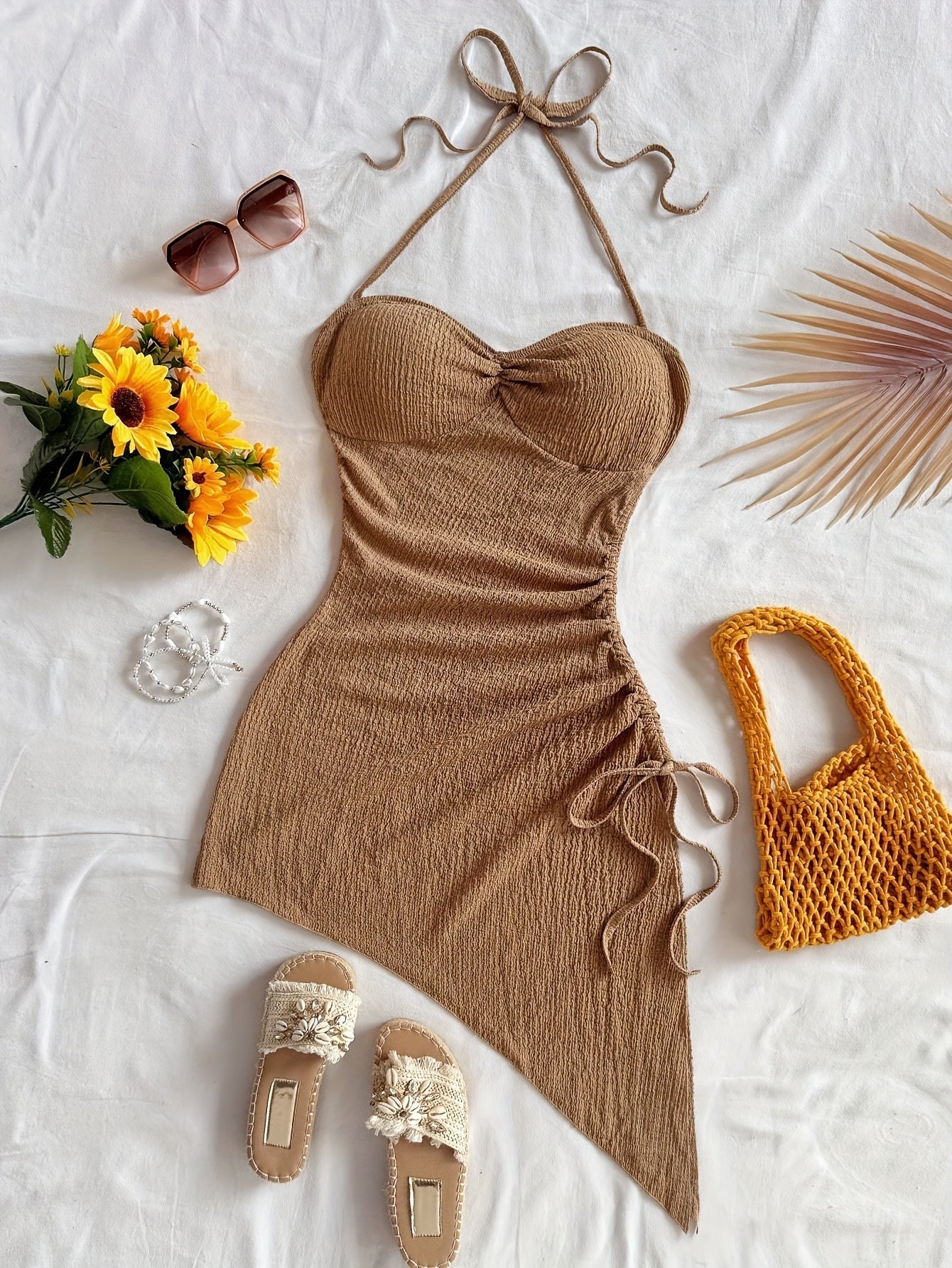 Robe Bodycon Femme Col Cœur Asymétrique Style Vacances Élégant