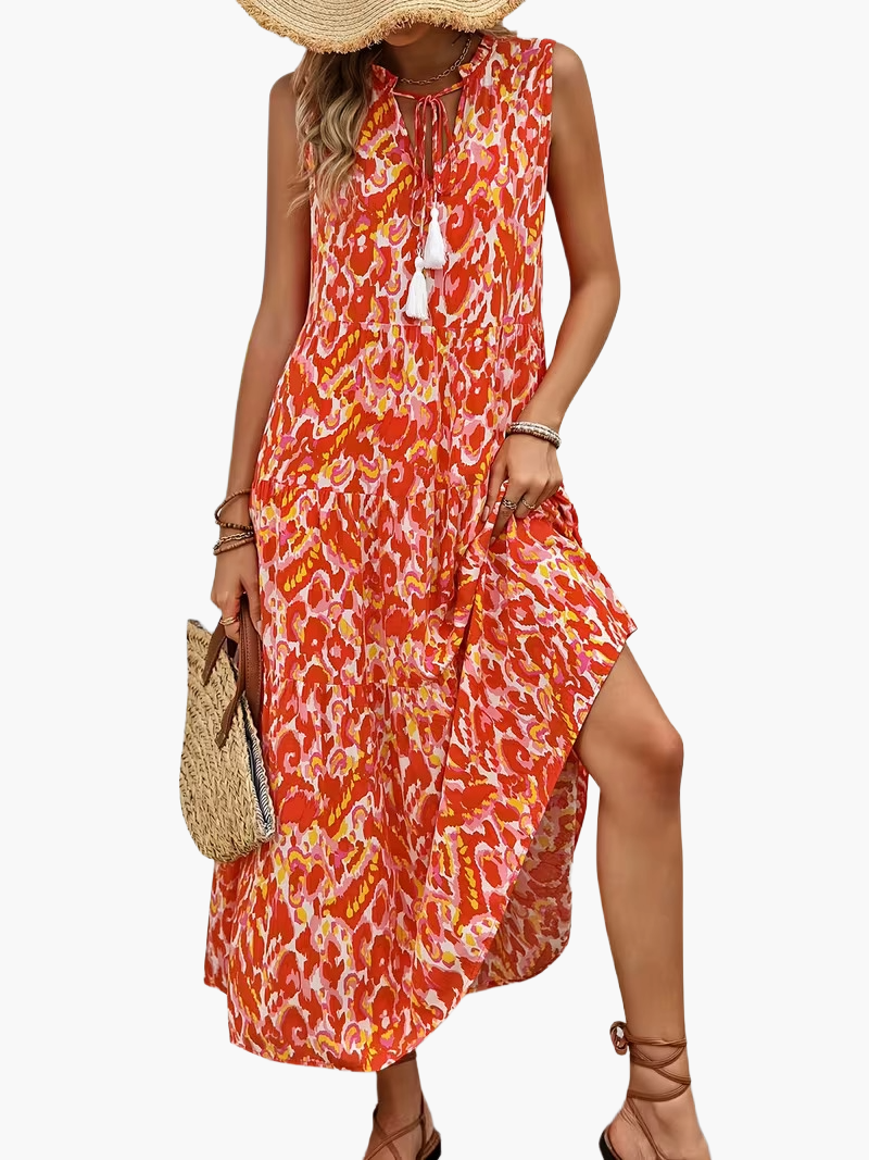 Robe Femme Élégante Sans Manches Style Bohème pour Été et Printemps