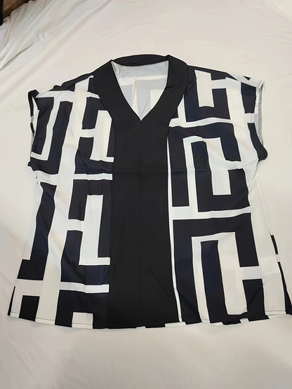 Blusa femenina elegante con estampado gráfico estilo moderno para oficina y salidas