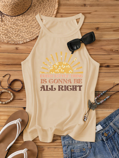 Débardeur Femme Style Bohème Casual - Motif Soleil et Message Positif - Idéal Été et Vacances