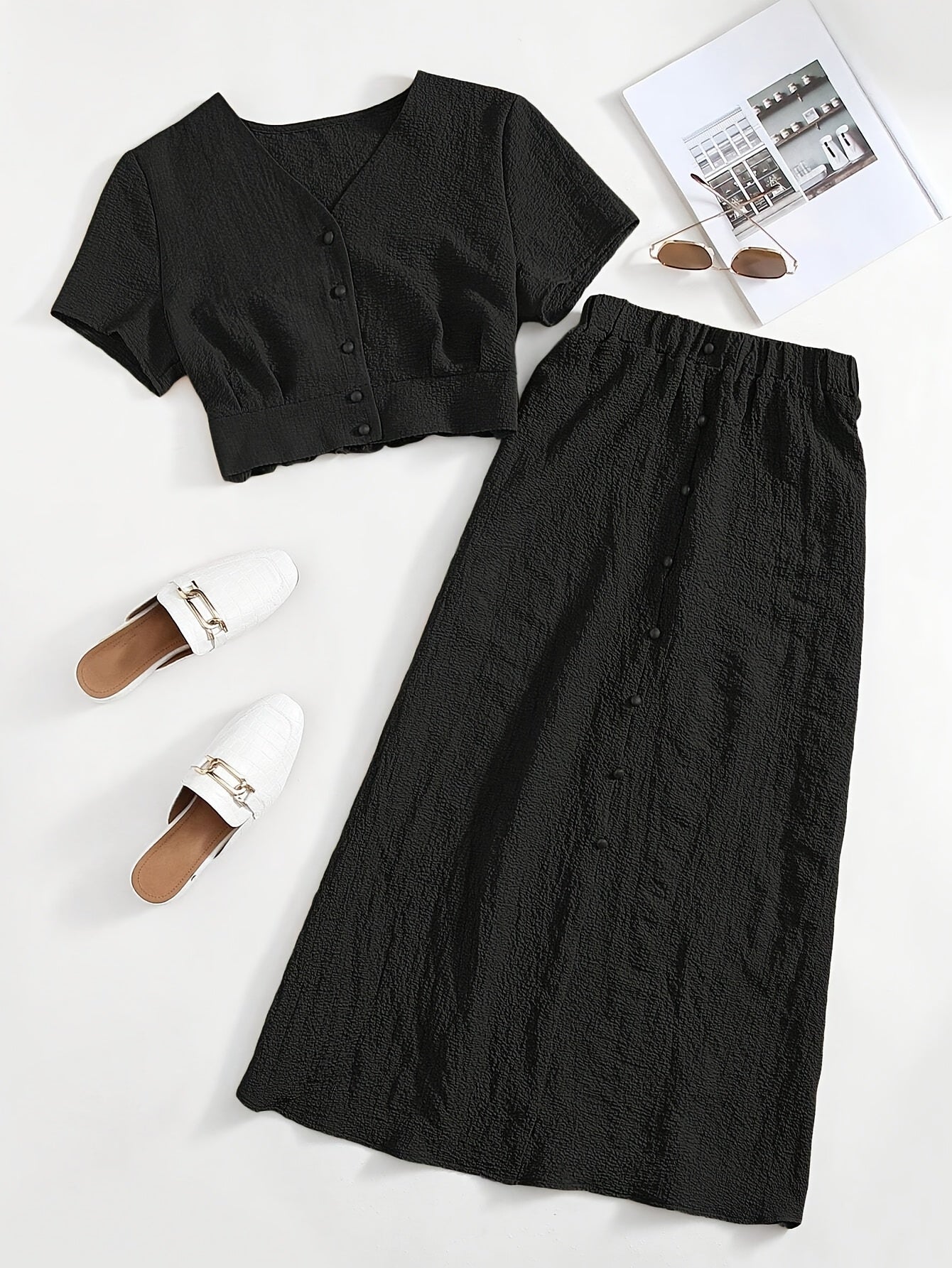 Damset tvådelat lång kjol och kort topp elegant avslappnad chic stil