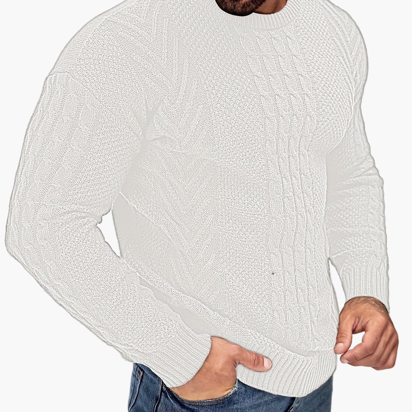 Pull torsadé pour homme style décontracté urbain – Manches longues, chic automne/hiver