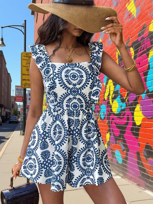 Combinaison courte femme style bohème chic pour l'été à motif tribal