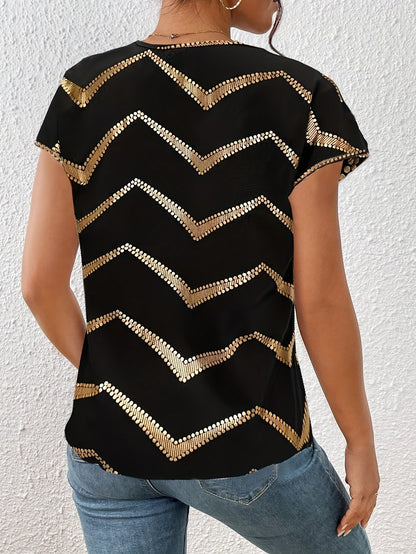 Elegant damt-shirt med geometriskt mönster för vardags- eller kvällslook