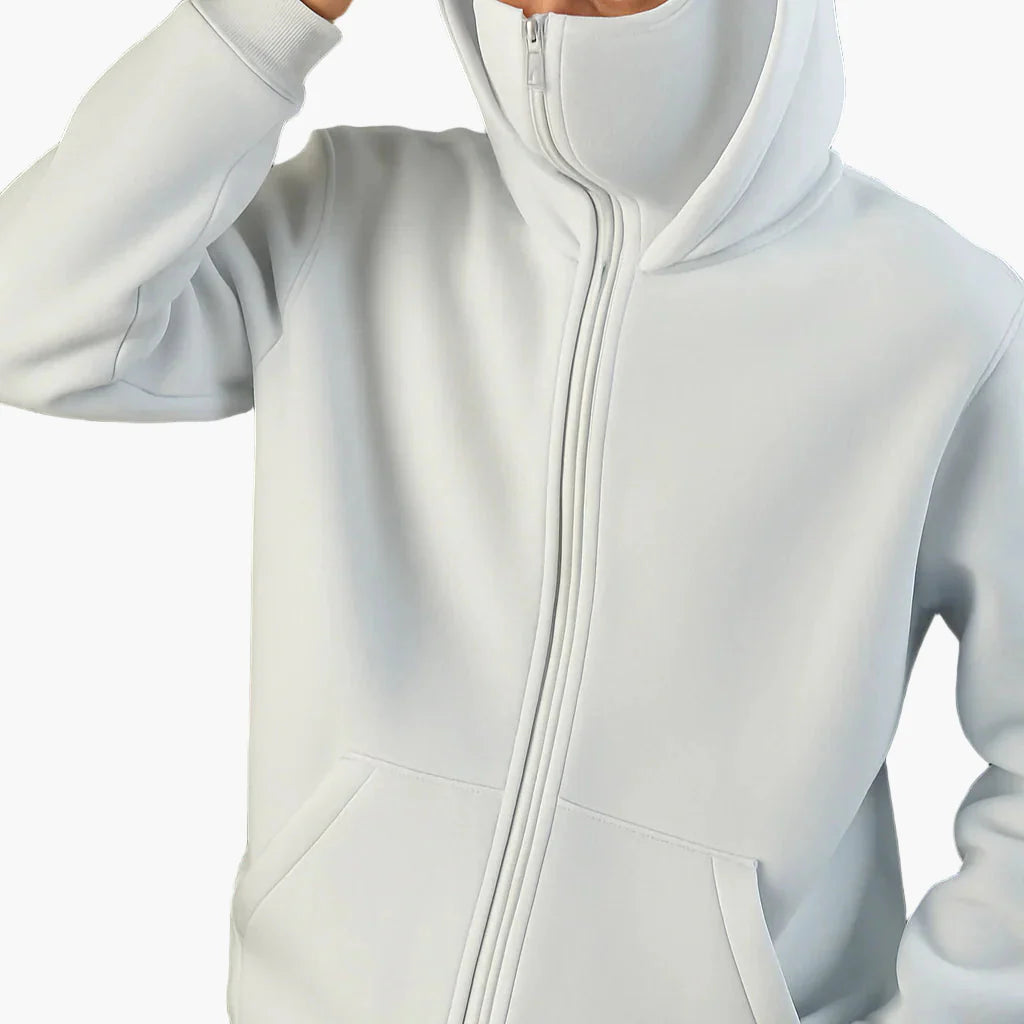 Hoodie zippé style balaclava pour homme – Urbain, minimaliste, idéal pour l’hiver