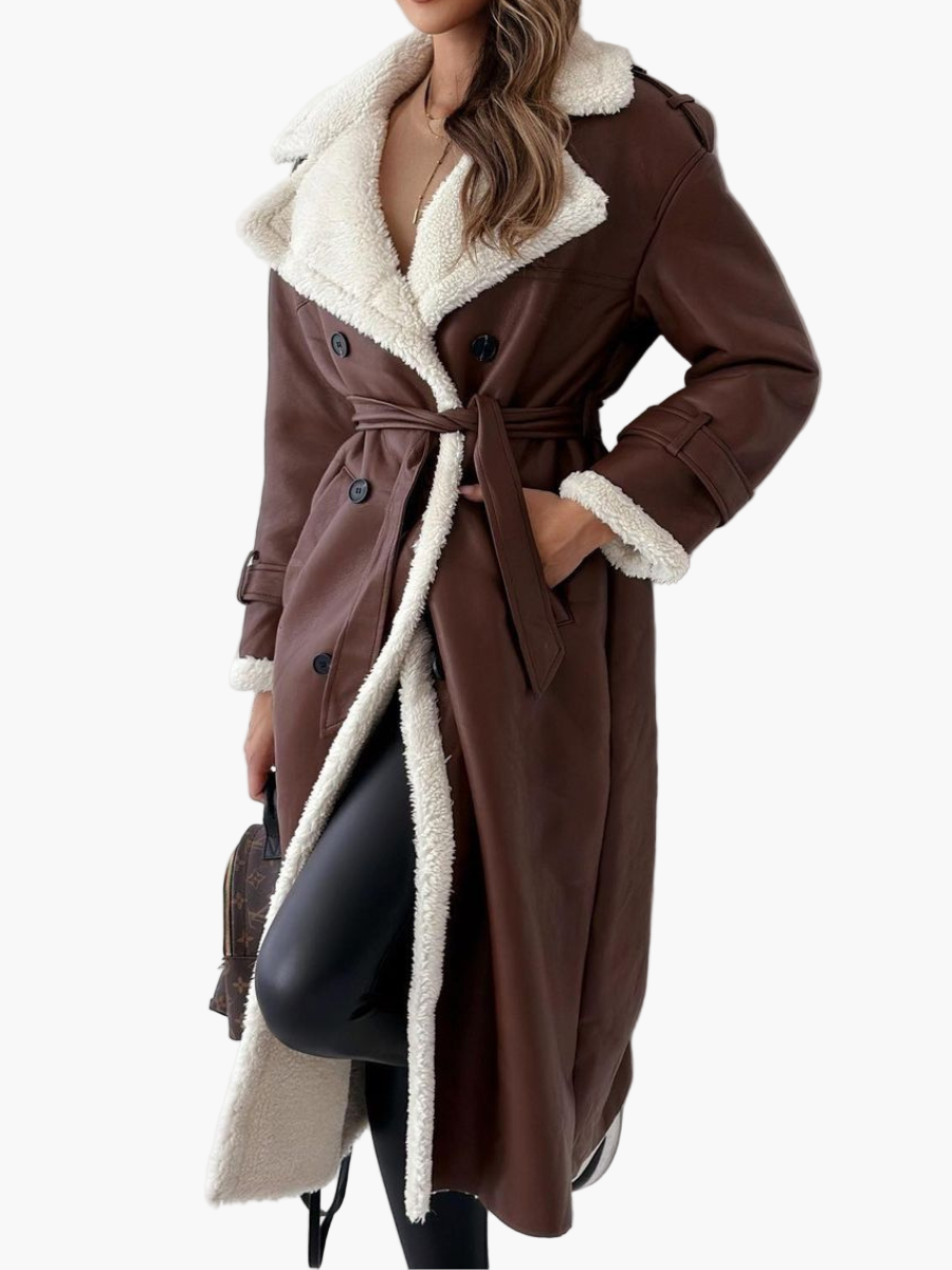 Manteau Long Élégant Femme Style Classique à Col Doublé Pour Automne Hiver