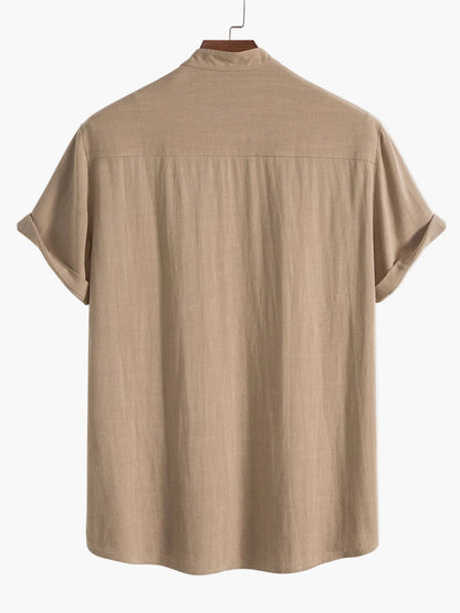 Camisa informal con cuello mao y mangas cortas para hombre – Estilo relajado y elegante, ideal para el verano y la vida diaria