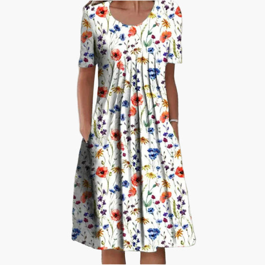 Women's short-sleeved summer dress, casual style, floral print, ideal for sunny days