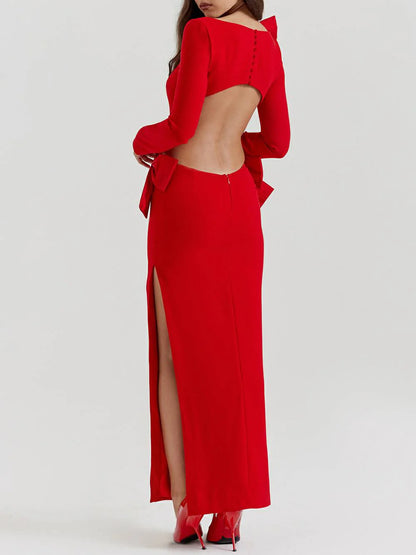 Robe Longue avec Nœud Rouge