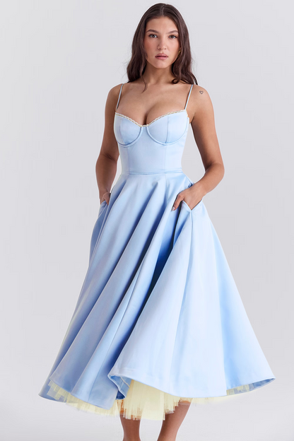 Elegante avondjurk voor dames prinsessenstijl bustier uitlopende midi rok
