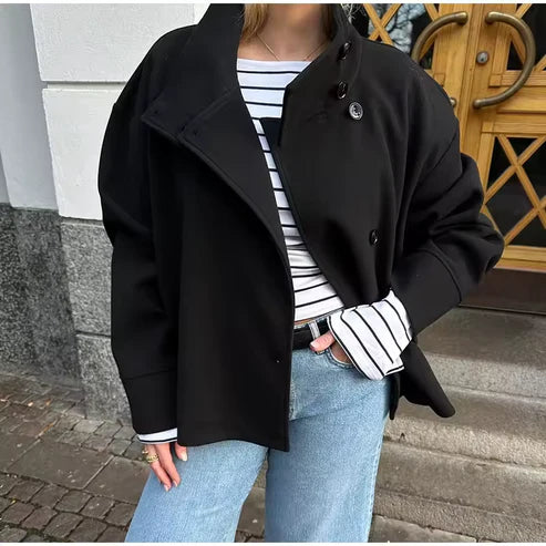 Manteau court à double boutonnage style élégant pour femme - Veste moderne mi-saison